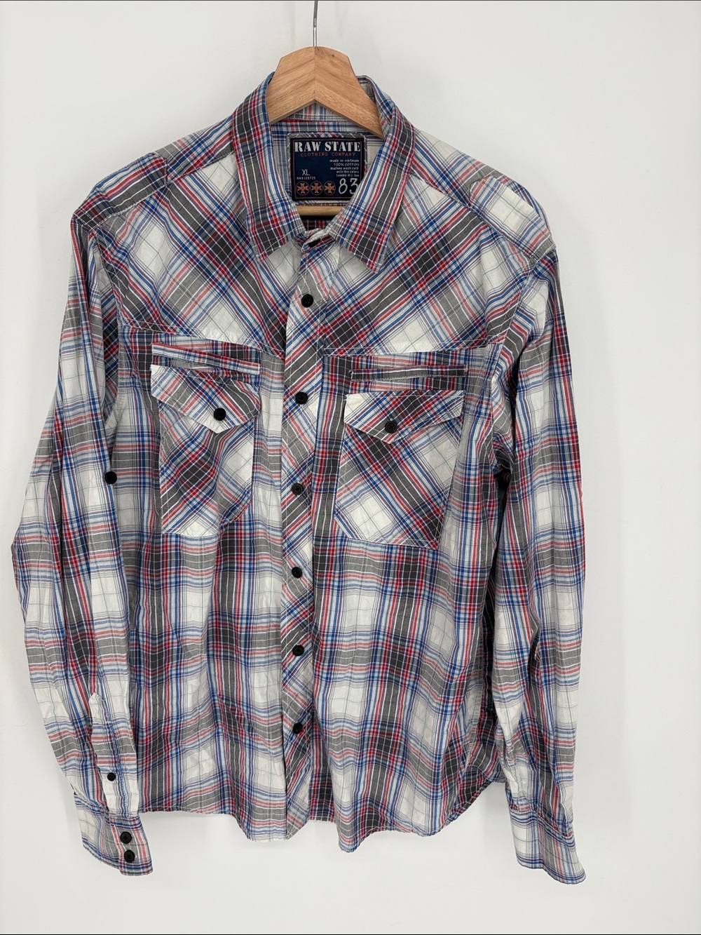 🚢 Raw State cotton Red & Blue Plaid  Button-Down Shirt